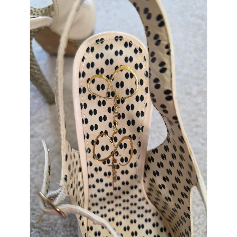 Jessica Simpson Eddy Cream Leather Platform Peep Toe Slingback Pumps JS-ED 7.5B